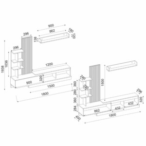 Σύνθεση τηλεόρασης Vermont Megapap χρώμα λευκό - sepet oak 180x40x193,8εκ. - Image 10