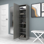 Ντουλάπα ρούχων - παπουτσοθήκη Petro Megapap μονόφυλλη χρώμα γκρι σκυροδέματος 45x38x180εκ. - Image 3