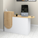 Γραφείο υποδοχής - reception Rezio Megapap χρώμα λευκό - φυσικό οξιάς 140x50x101