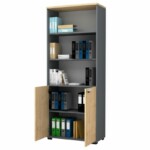 Βιβλιοθήκη γραφείου επαγγελματική Venturo Megapap χρώμα ανθρακί - φυσικό οξιάς 80x40x200εκ. - Image 2