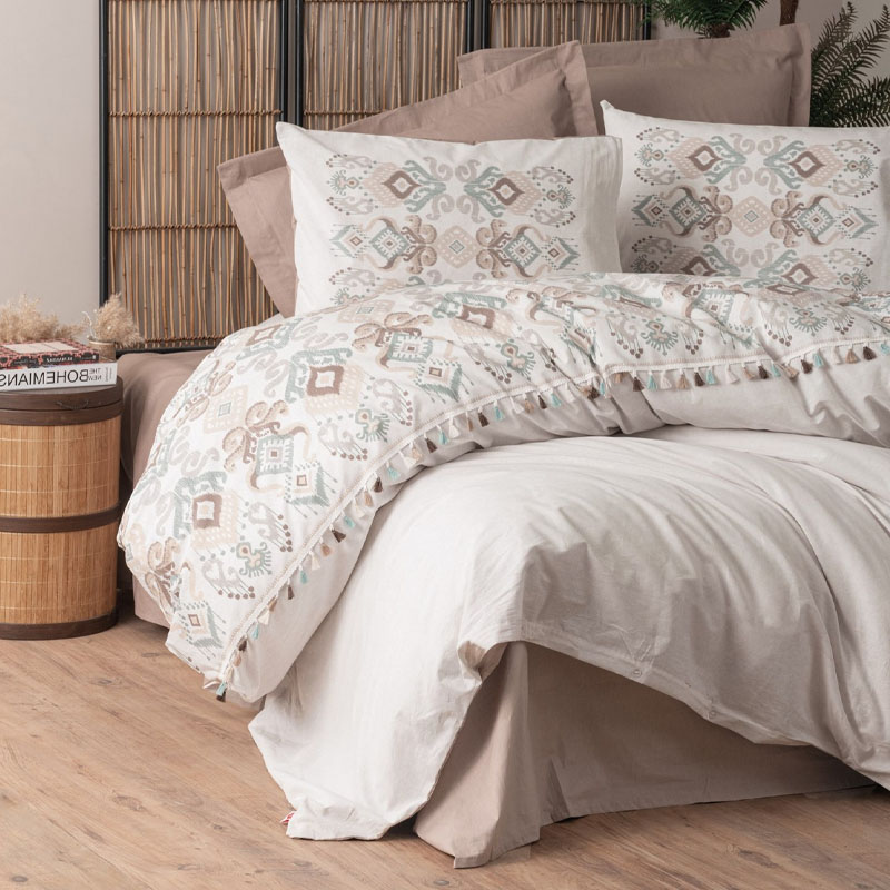 Σετ παπλωματοθήκη Asilo Cotton Box 4 τμχ Διπλή (200x220) χρώμα καφέ - λευκό Σετ παπλωματοθήκη Asilo Cotton Box 4 τμχ Διπλή (200x220) χρώμα καφέ - λευκό