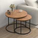 Τραπεζάκι σαλονιού σετ 2 τμχ Hilal Megapap χρώμα pine oak Ø66x49