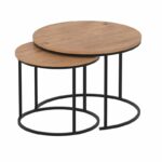 Τραπεζάκι σαλονιού σετ 2 τμχ Hilal Megapap χρώμα pine oak Ø66x49,5εκ. - Image 4