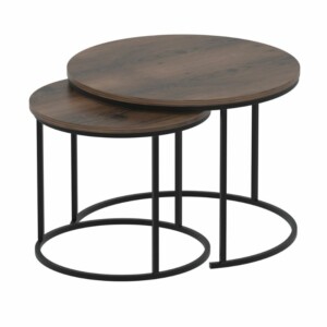 Τραπεζάκι σαλονιού σετ 2 τμχ Hilal Megapap χρώμα καπνιστή καρυδιά Ø66x49,5εκ. - Image 4