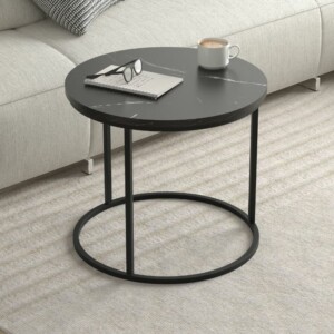 Τραπεζάκι σαλονιού σετ 2 τμχ Hilal Megapap χρώμα μαύρο εφέ μαρμάρου Ø66x49,5εκ. - Image 3