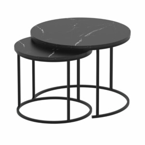Τραπεζάκι σαλονιού σετ 2 τμχ Hilal Megapap χρώμα μαύρο εφέ μαρμάρου Ø66x49,5εκ. - Image 4
