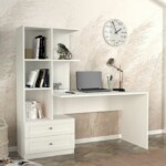 Γραφείο εργασίας Mantra Megapap χρώμα λευκό 150x60x152εκ. - Image 2