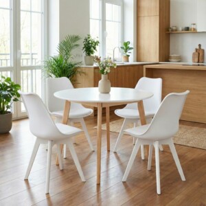 Καρέκλα τραπεζαρίας Viva Megapap PP - PU λευκό - ξύλινο λευκό πόδι 48,5x54x80εκ. - Image 3