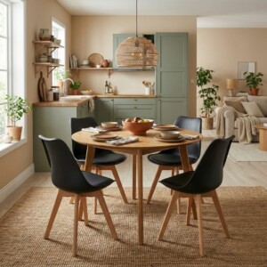 Καρέκλα τραπεζαρίας Viva Megapap PP - PU μαύρο - ξύλινο φυσικό πόδι 48,5x54x80εκ. - Image 3