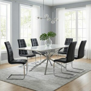 Καρέκλα τραπεζαρίας Vela Megapap μαύρο PU - μεταλλική βάση χρωμίου 41x61x107εκ. - Image 3