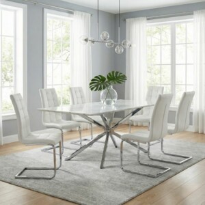 Καρέκλα τραπεζαρίας Vela Megapap λευκό PU - μεταλλική βάση χρωμίου 41x61x107εκ. - Image 3