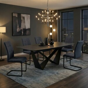 Καρέκλα τραπεζαρίας Laura Megapap ανθρακί ύφασμα - μεταλλική μαύρη βάση 42x58x98εκ. - Image 3