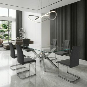 Καρέκλα τραπεζαρίας Laura Megapap γκρι ύφασμα - μεταλλική βάση χρωμίου 42x58x98εκ. - Image 3