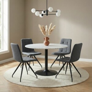 Καρέκλα τραπεζαρίας Bianca Megapap γκρι ύφασμα - μεταλλικό μαύρο πόδι 43x56x84εκ. - Image 3