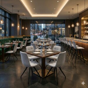 Καρέκλα τραπεζαρίας Bianca Megapap μπεζ ύφασμα - μεταλλικό μαύρο πόδι 43x56x84εκ. - Image 4