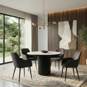 Πολυθρόνα τραπεζαρίας Monica Megapap γκρι ύφασμα - μεταλλικό μαύρο πόδι 54x57x84εκ. - Image 3