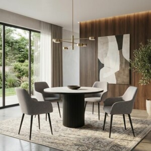 Πολυθρόνα τραπεζαρίας Monica Megapap μπεζ ύφασμα - μεταλλικό μαύρο πόδι 54x57x84εκ. - Image 3