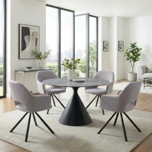 Πολυθρόνα τραπεζαρίας Gabriel Megapap μπεζ ύφασμα - μεταλλικό μαύρο πόδι 58x60x85εκ. - Image 3