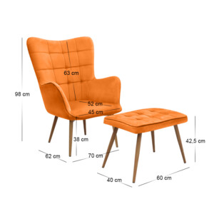 Πολυθρόνα - Μπερζέρα με υποπόδιο Lily Megapap κροκί βελούδο - μεταλλικό πόδι χρώμα φυσικό 70x62x98εκ. - Image 11