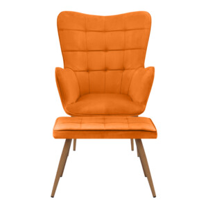 Πολυθρόνα - Μπερζέρα με υποπόδιο Lily Megapap κροκί βελούδο - μεταλλικό πόδι χρώμα φυσικό 70x62x98εκ. - Image 4