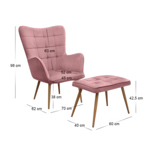 Πολυθρόνα - Μπερζέρα με υποπόδιο Lily Megapap σάπιο μήλο βελούδο - μεταλλικό πόδι χρώμα φυσικό 70x62x98εκ. - Image 11