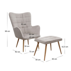 Πολυθρόνα - Μπερζέρα με υποπόδιο Lily Megapap μπεζ βελούδο - μεταλλικό πόδι χρώμα φυσικό 70x62x98εκ. - Image 11