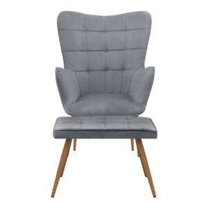 Πολυθρόνα - Μπερζέρα με υποπόδιο Lily Megapap γκρι βελούδο - μεταλλικό πόδι χρώμα φυσικό 70x62x98εκ. - Image 3