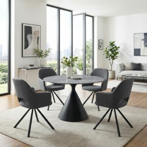 Τραπέζι Logan Megapap sintered stone - μέταλλο χρώμα γκρι εφέ μαρμάρου - μαύρο Ø120x72εκ. - Image 2