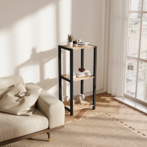 Ραφιέρα δαπέδου - Κομοδίνο ξύλινο - πλαστικό χρώμα φυσικό - μαύρο 37x29x79εκ. - Image 3