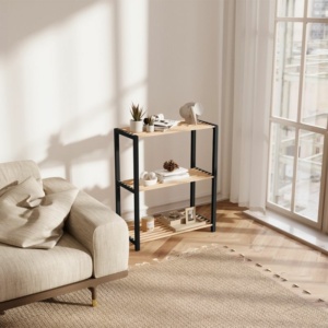 Ραφιέρα δαπέδου - Τραπεζάκι βοηθητικό ξύλινο - πλαστικό χρώμα φυσικό - μαύρο 65x29x78εκ. - Image 3