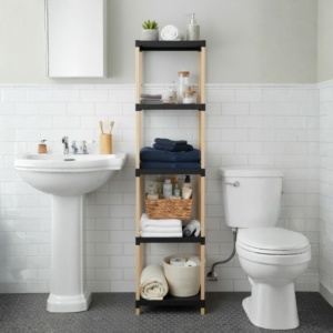 Ραφιέρα δαπέδου πλαστική - ξύλινη χρώμα φυσικό - μαύρο 28x25x137εκ. - Image 2