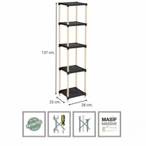 Ραφιέρα δαπέδου πλαστική - ξύλινη χρώμα φυσικό - μαύρο 28x25x137εκ. - Image 3