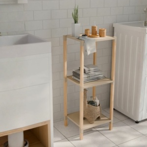 Ραφιέρα δαπέδου πλαστική - ξύλινη χρώμα φυσικό - μπεζ 28x25x72εκ. - Image 2