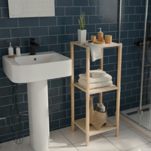 Ραφιέρα δαπέδου πλαστική - ξύλινη χρώμα φυσικό - μπεζ 28x25x72εκ. - Image 3