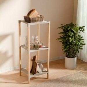 Ραφιέρα δαπέδου πλαστική - ξύλινη χρώμα φυσικό - μπεζ 28x25x72εκ. - Image 4