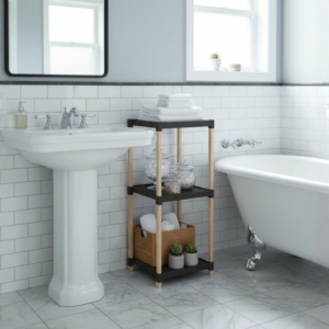 Ραφιέρα δαπέδου πλαστική - ξύλινη χρώμα φυσικό - μαύρο 28x25x72εκ. - Image 2