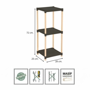 Ραφιέρα δαπέδου πλαστική - ξύλινη χρώμα φυσικό - μαύρο 28x25x72εκ. - Image 4