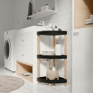 Ραφιέρα δαπέδου γωνιακή πλαστική - ξύλινη χρώμα φυσικό - μαύρο 44x32x79εκ. - Image 2