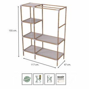 Ντουλάπα ρούχων ανοιχτή - Έπιπλο εισόδου ξύλινο - πλαστικό χρώμα φυσικό - μπεζ 117x47x155εκ. - Image 5