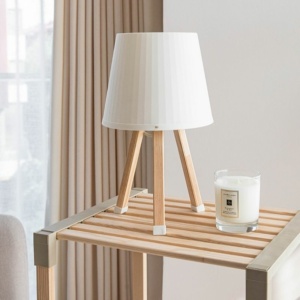 Φωτιστικό επιτραπέζιο ξύλινο - πλαστικό χρώμα μπεζ Ø18x34εκ. - Image 3