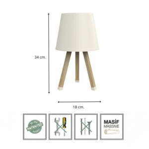 Φωτιστικό επιτραπέζιο ξύλινο - πλαστικό χρώμα μπεζ Ø18x34εκ. - Image 5