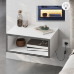 Κομοδίνο επιτοίχιο Brik Megapap με LED χρώμα λευκό - γκρι ρετρό 45x30x18εκ.