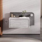 Κομοδίνο επιτοίχιο Dotta Megapap με LED χρώμα λευκό αντικέ - γκρι ρετρό 52x33,6x28εκ. - Image 6