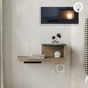 Κομοδίνο επιτοίχιο Luno Megapap με LED χρώμα sepet oak 40x30x16