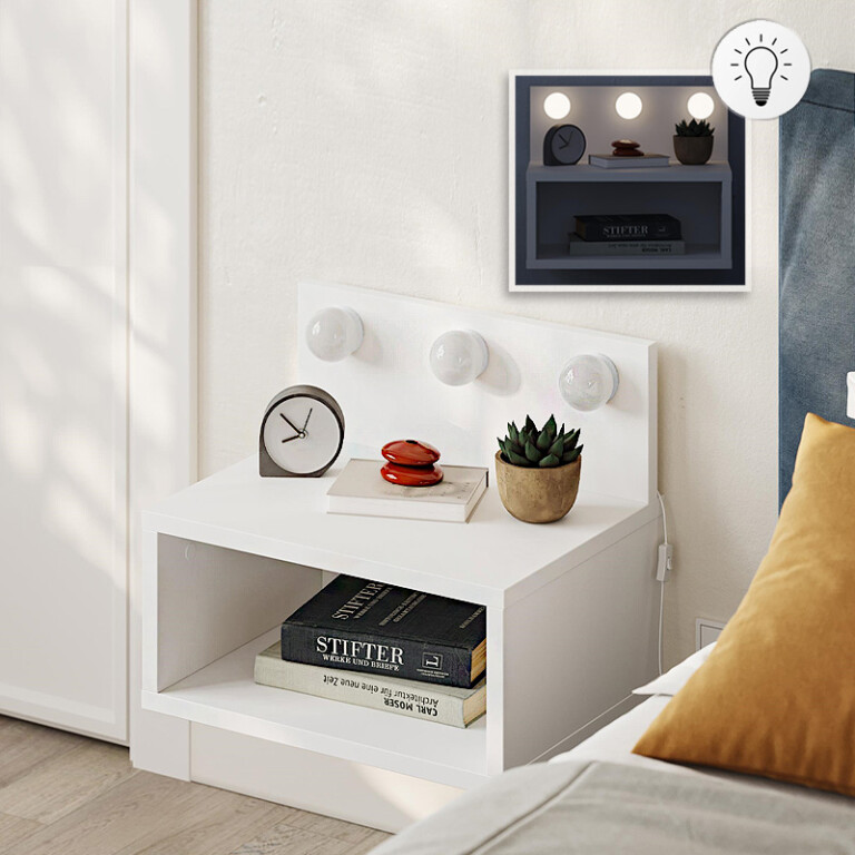 Κομοδίνο επιτοίχιο Treo Megapap με LED χρώμα λευκό 40x30x33