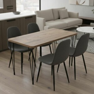 Σετ τραπεζαρία 5τμχ Roger - Iris Megapap Mdf - ύφασμα χρώμα ακακίας - γκρι 120x70x75εκ.