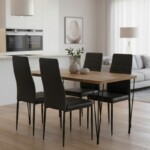 Σετ τραπεζαρία 5τμχ Roger - Rosa Megapap Mdf - PU χρώμα ακακίας - μαύρο 120x70x75εκ.