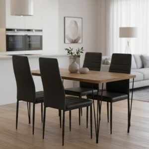 Σετ τραπεζαρία 5τμχ Roger - Rosa Megapap Mdf - PU χρώμα ακακίας - μαύρο 120x70x75εκ.