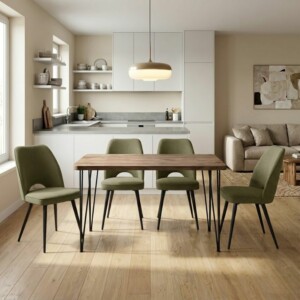 Σετ τραπεζαρία 5τμχ Roger - Christy Megapap Mdf - ύφασμα χρώμα ακακίας - λαδί 120x70x75εκ.