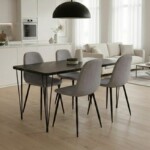 Σετ τραπεζαρία 5τμχ Roger - Iris Megapap Mdf - ύφασμα χρώμα μαύρο εφέ μαρμάρου - ανοιχτό μπεζ 120x70x75εκ.